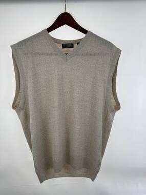 Preswick & Moore Men's XXL Beige Merino Wool Blend V-Neck Sweater Vest Made in I